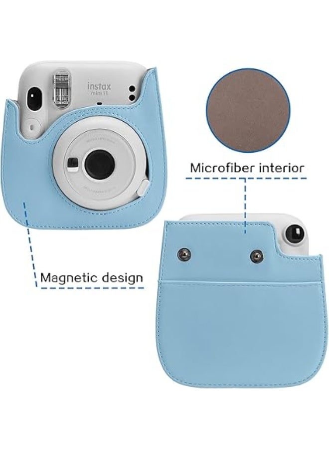 eWINNER حافظة كاميرا واقية متوافقة مع كاميرا فوجي فيلم انستاكس ميني 11 الفورية/ غطاء كاميرا انستاكس من الجلد الصناعي بنمط رسم جميل مع حزام وجيب قابل للازالة، لون ازرق، حافظة كاميرا - Image 5